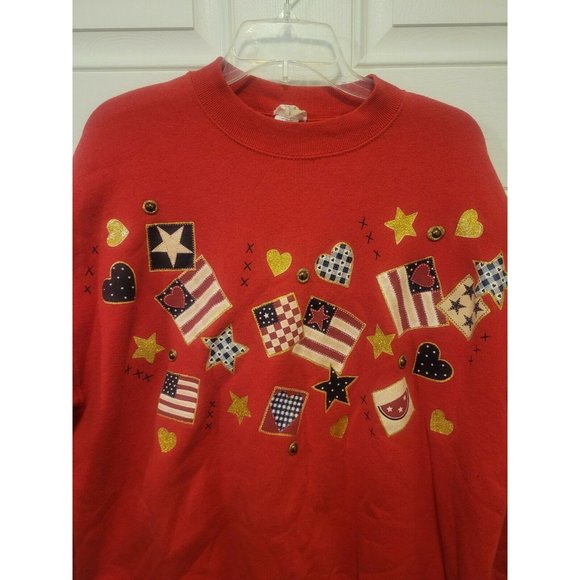 Vtg Womens Sweatshirt Americana Handpainted Red - Picture 2 of 7